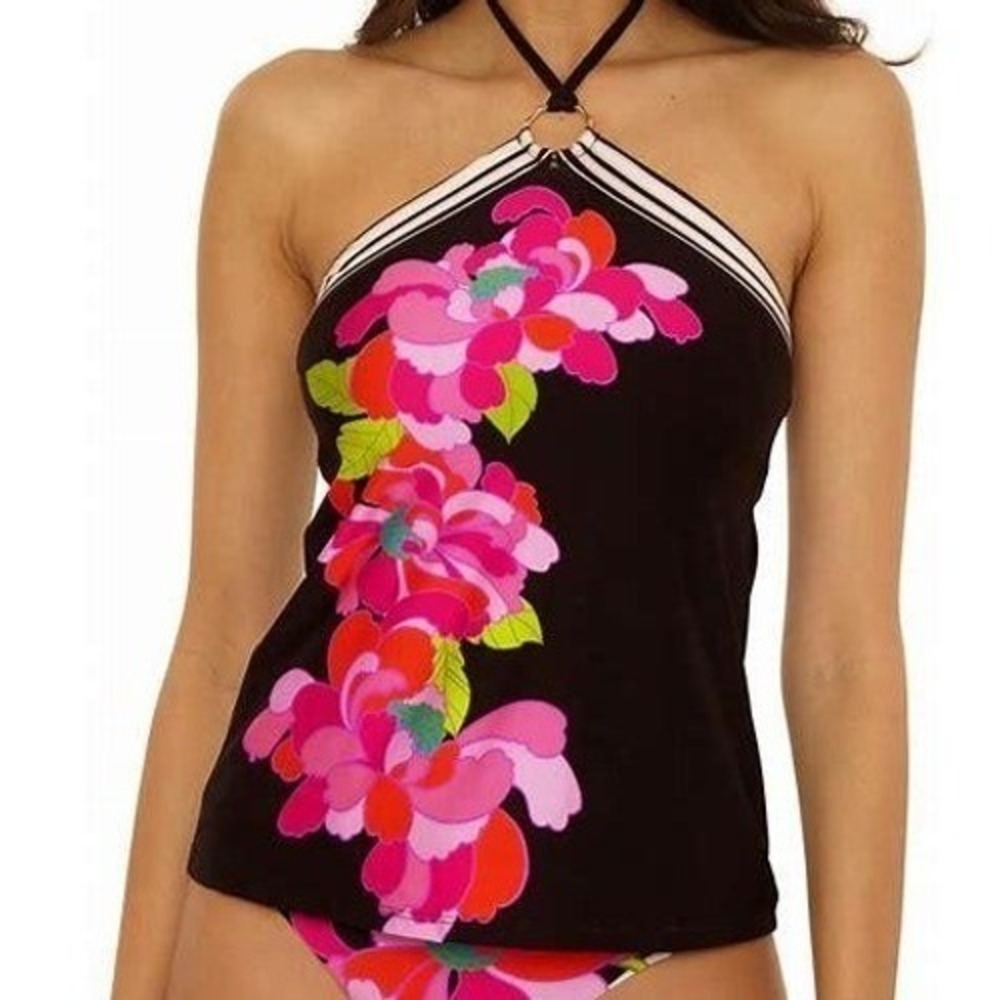 Trina Turk Hi Neck Reversible Bougainvillea Tankini Top‎ Women's Size 6